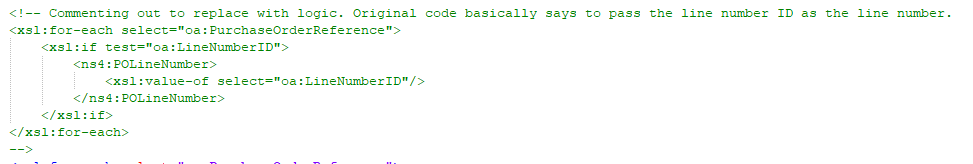 Original collaboration-message transformation code that sends the purchase-order line number
