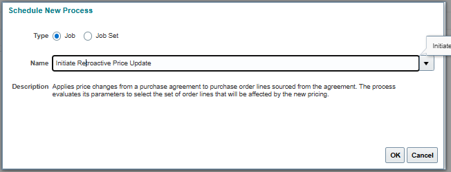 Scheduled process used to initiate a retroactive price update