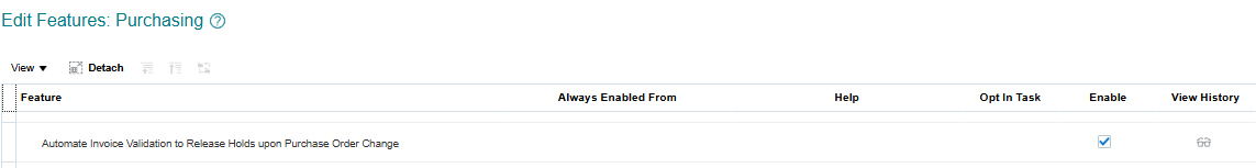 Opt-in setting that validates invoices when a purchase-order change order is submitted